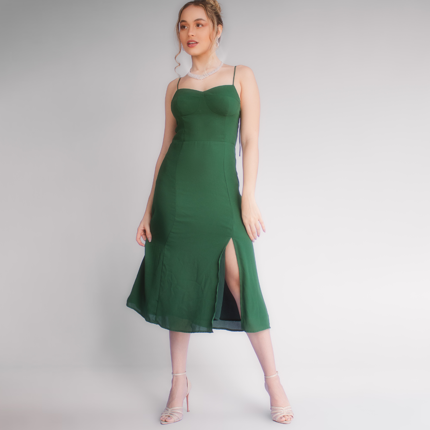 Woman in green formal dress