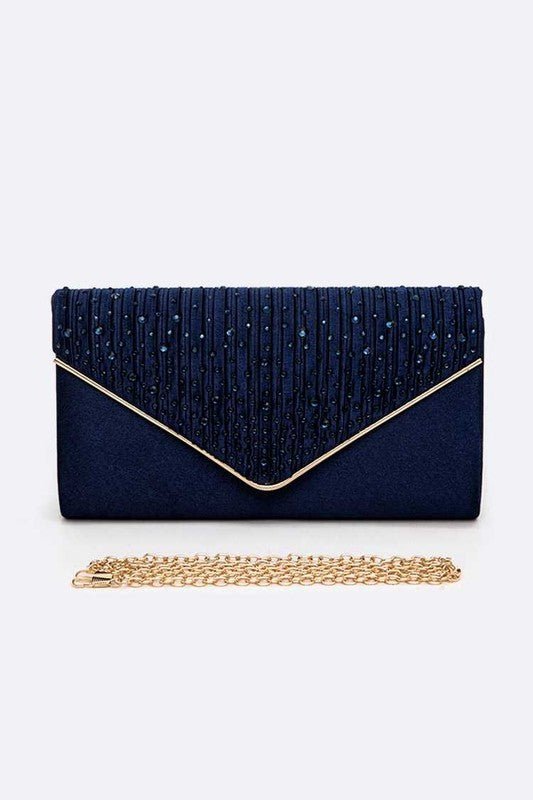 Crystal Pave Pleated Satin Clutch Bag - Lanamoore