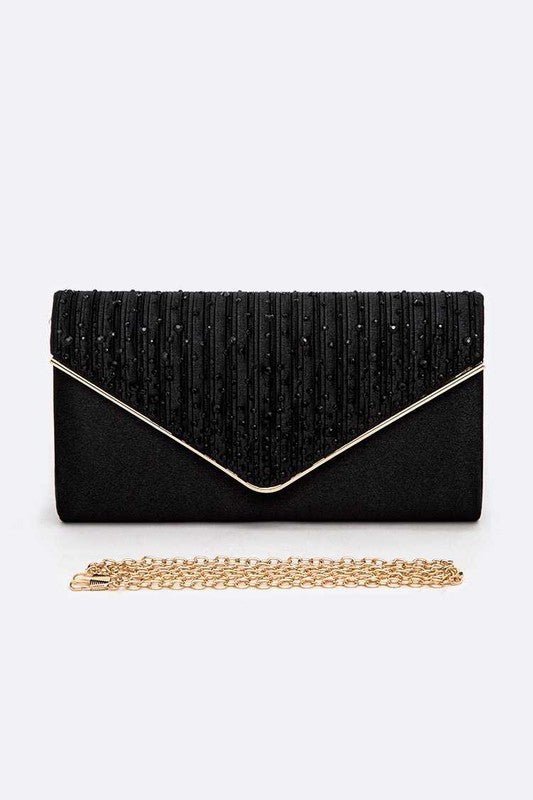 Crystal Pave Pleated Satin Clutch Bag - Lanamoore