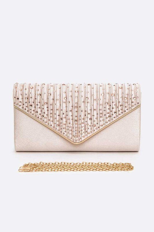 Crystal Pave Pleated Satin Clutch Bag - Lanamoore