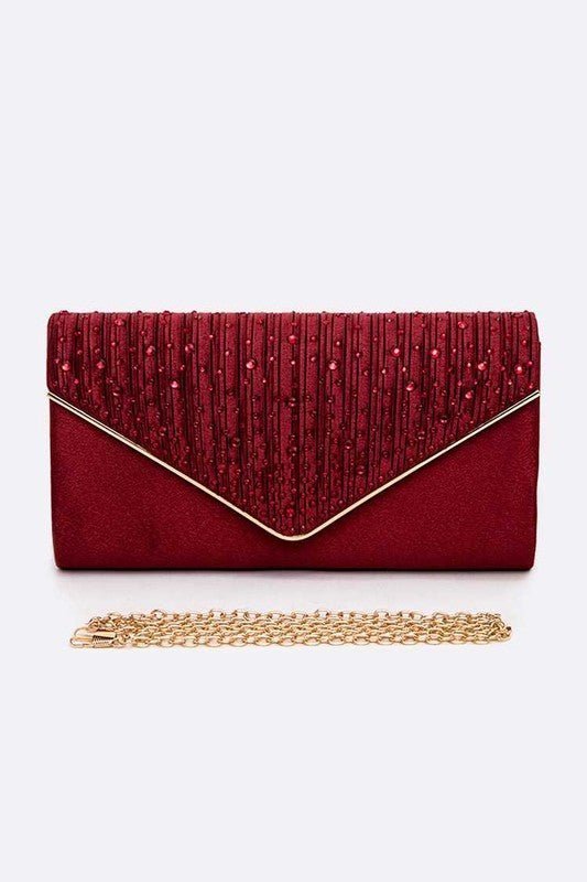 Crystal Pave Pleated Satin Clutch Bag - Lanamoore