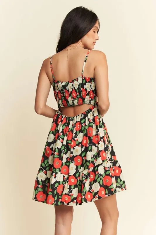 Davi & Dani Floral Scalloped Cutout Back Mini Dress - Dress - Lanamoore