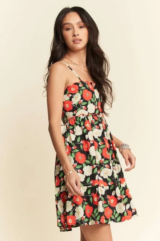 Davi & Dani Floral Scalloped Cutout Back Mini Dress - Dress - Lanamoore