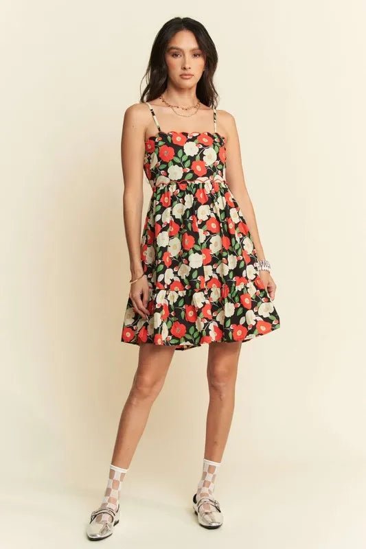 Davi & Dani Floral Scalloped Cutout Back Mini Dress - Dress - Lanamoore