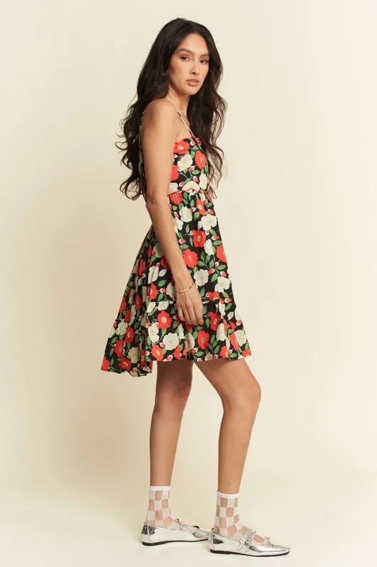 Davi & Dani Floral Scalloped Cutout Back Mini Dress - Dress - Lanamoore