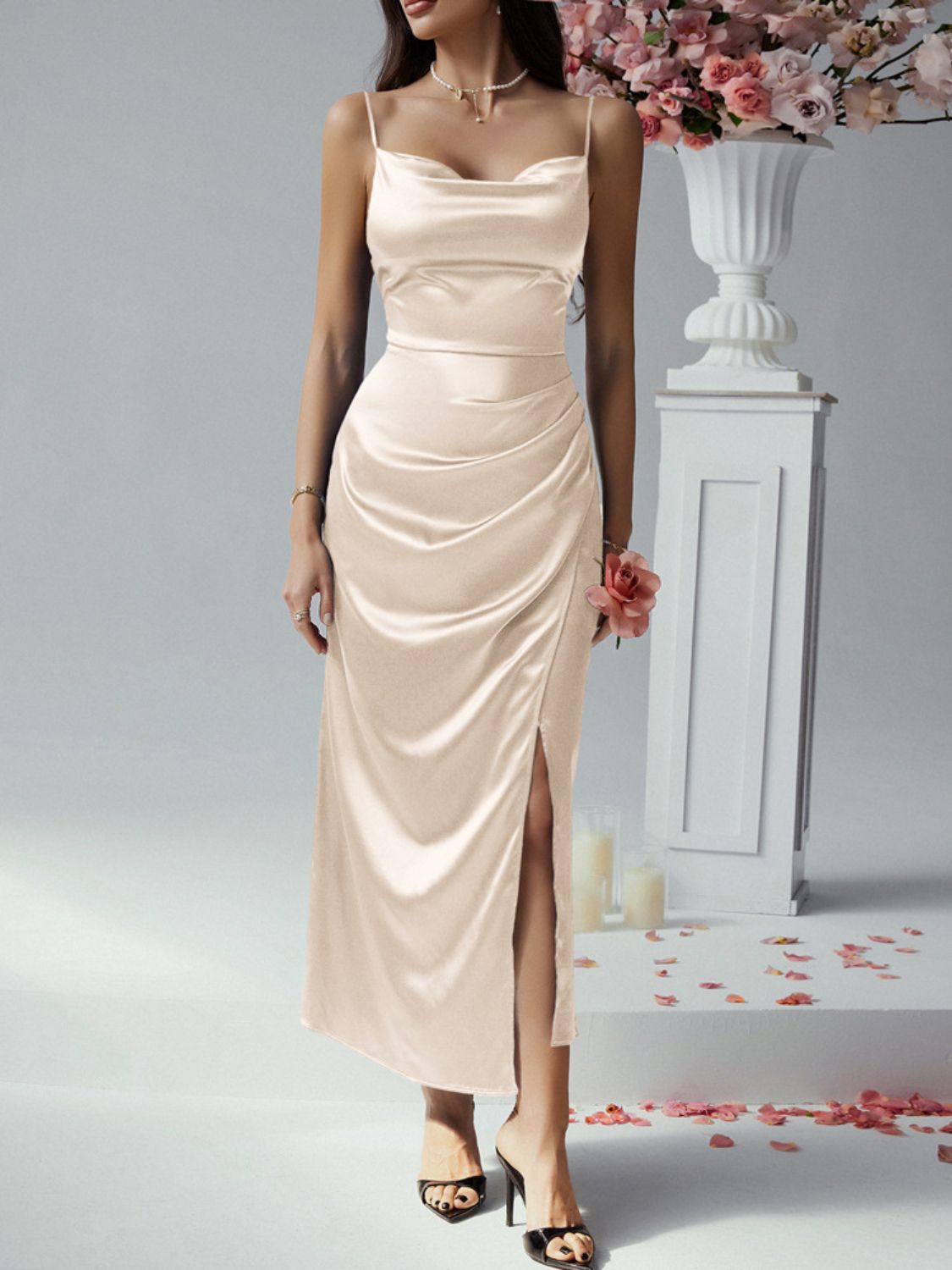 Devine Slit Ruched Maxi Dress - Dress - Lanamoore