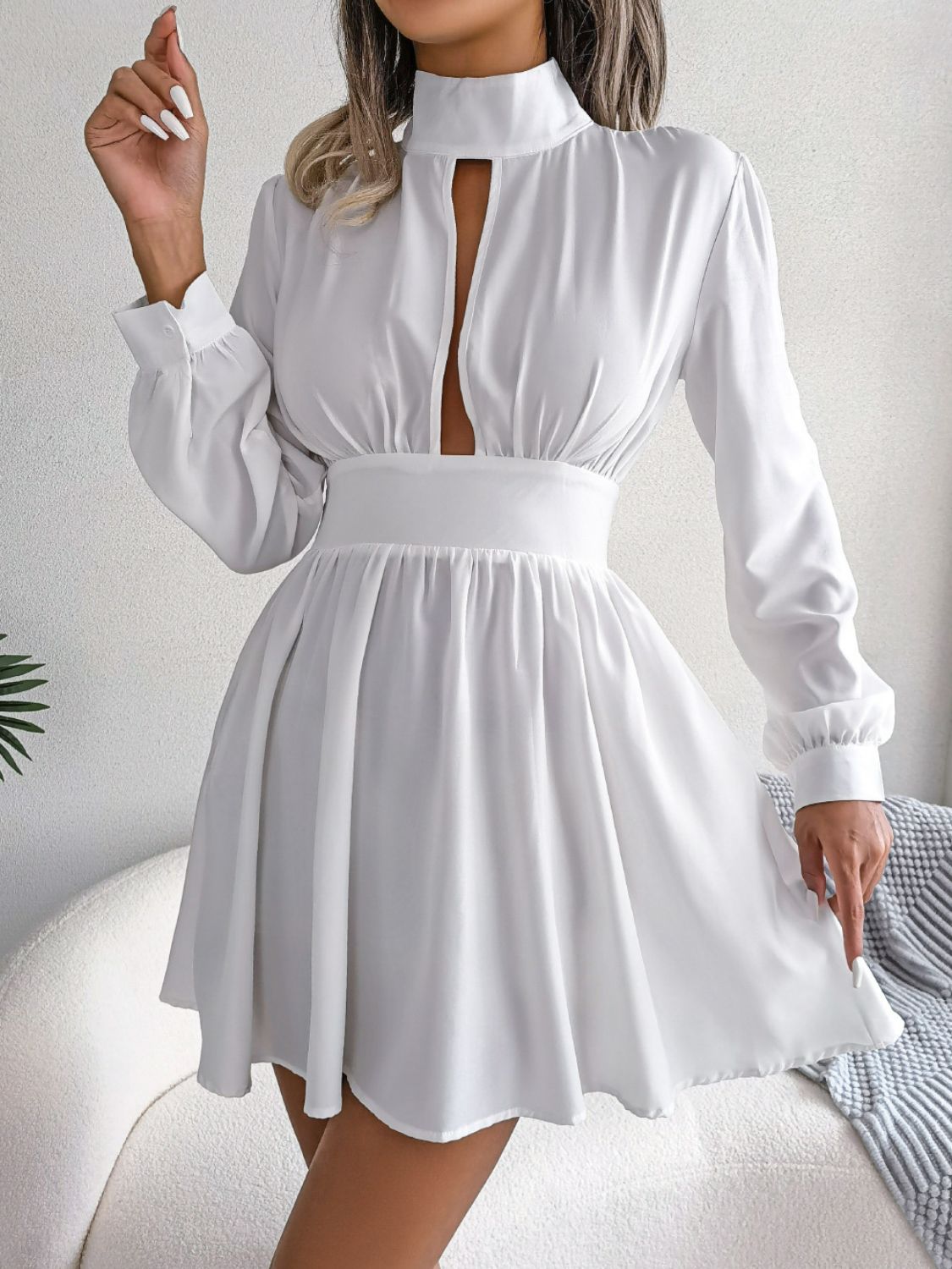 courtney mini dress Wholesale MOQ6 Cutout Turtleneck A-Line Mini Dress