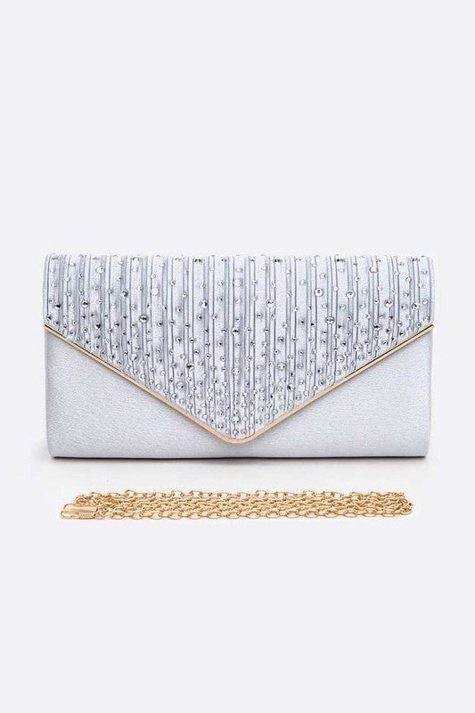 Crystal Pave Pleated Satin Clutch Bag - Lanamoore