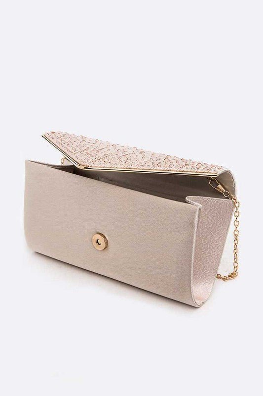 Crystal Pave Pleated Satin Clutch Bag - Lanamoore
