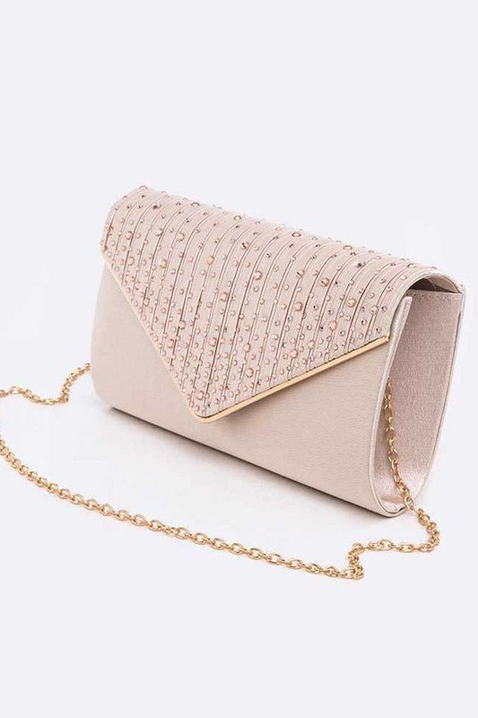 Crystal Pave Pleated Satin Clutch Bag - Lanamoore