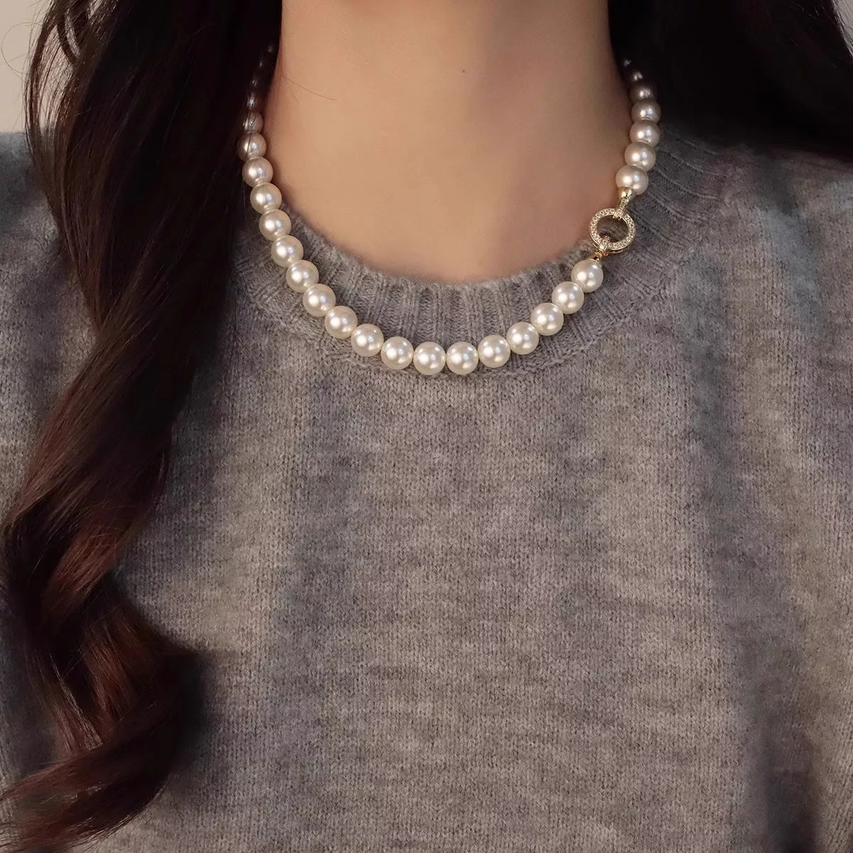 Pearl Necklace with Interlocking Clasp-Jewelry & Accessories - Fine Jewelry - Earrings-Lanamoore