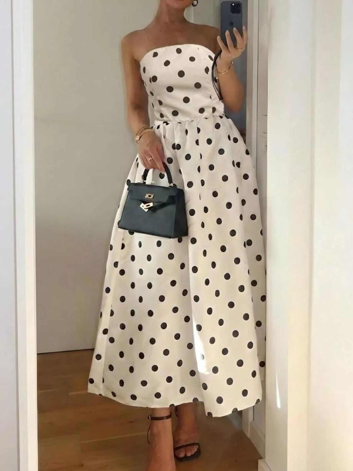 Polka Dot Strapless Midi Dress-Dress-Lanamoore