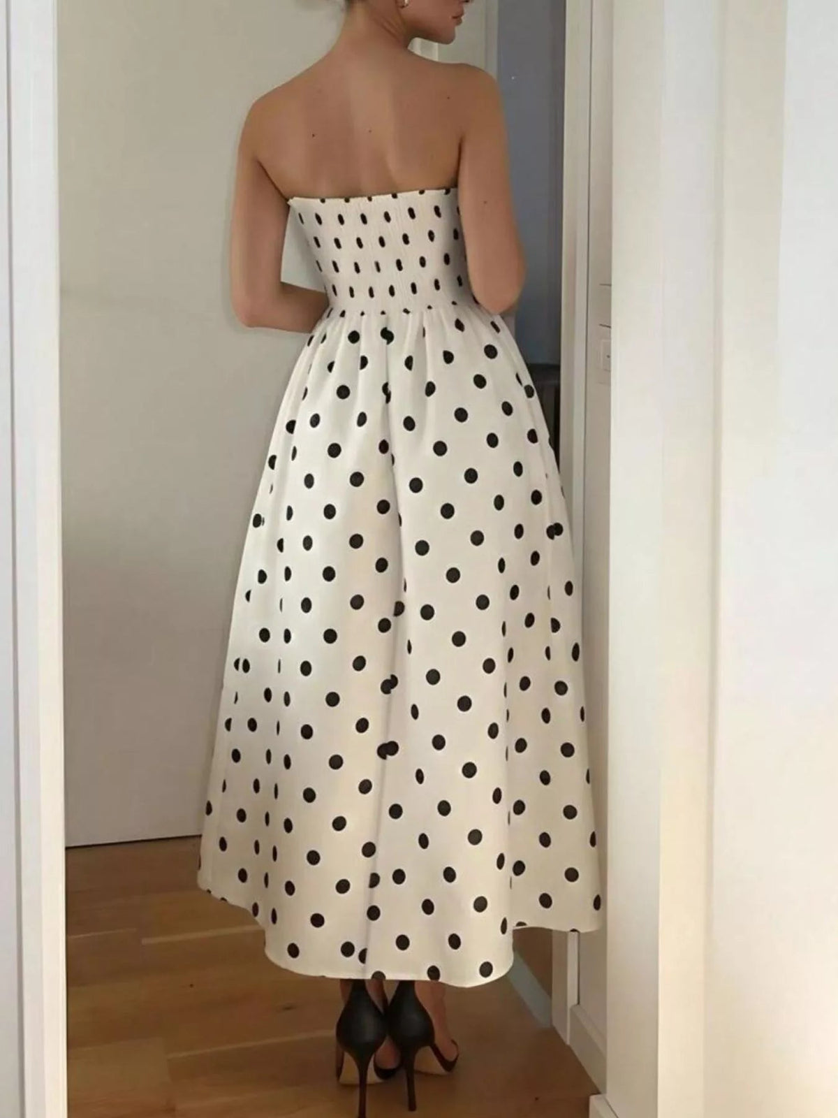 Polka Dot Strapless Midi Dress-Dress-Lanamoore