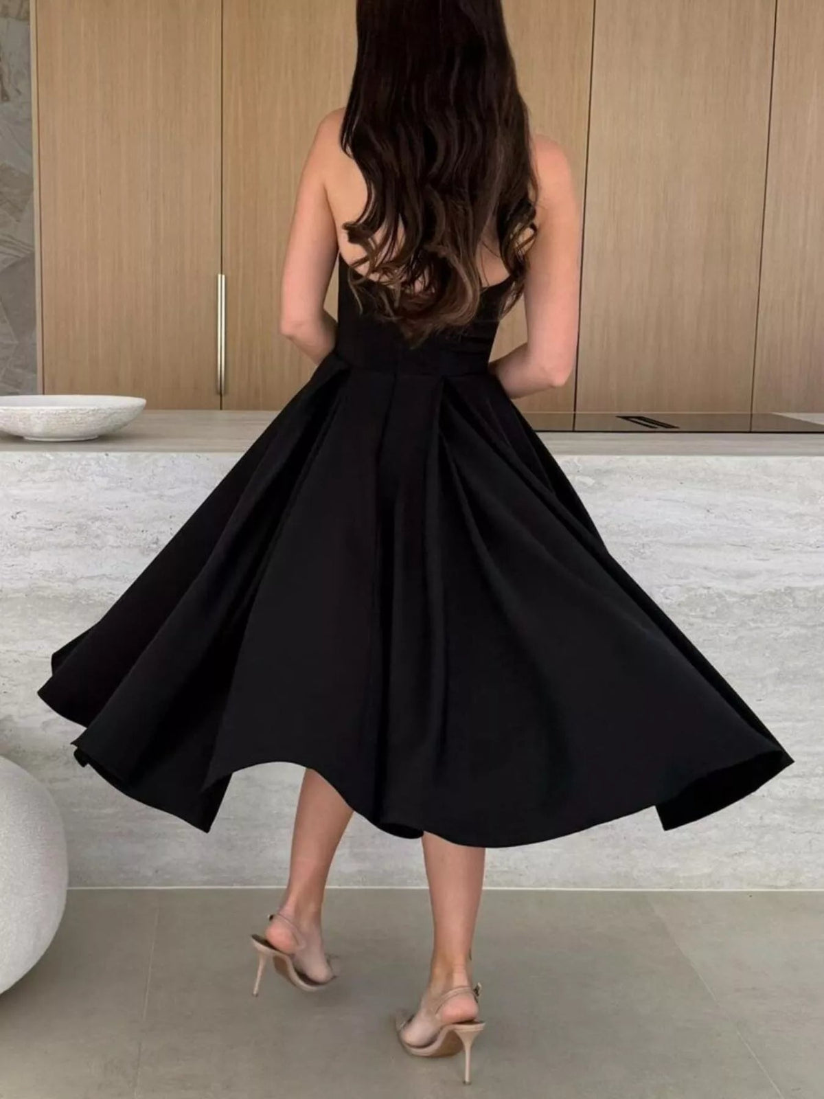 Strapless Ruched A-Line Midi Dress-Dress-Lanamoore