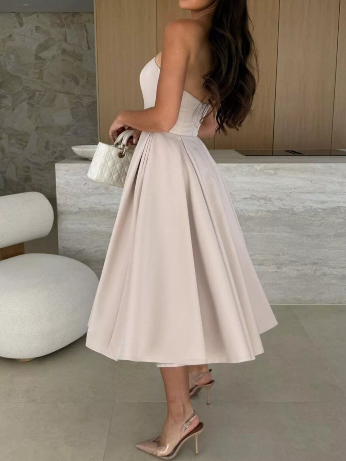 Strapless Ruched A-Line Midi Dress-Dress-Lanamoore