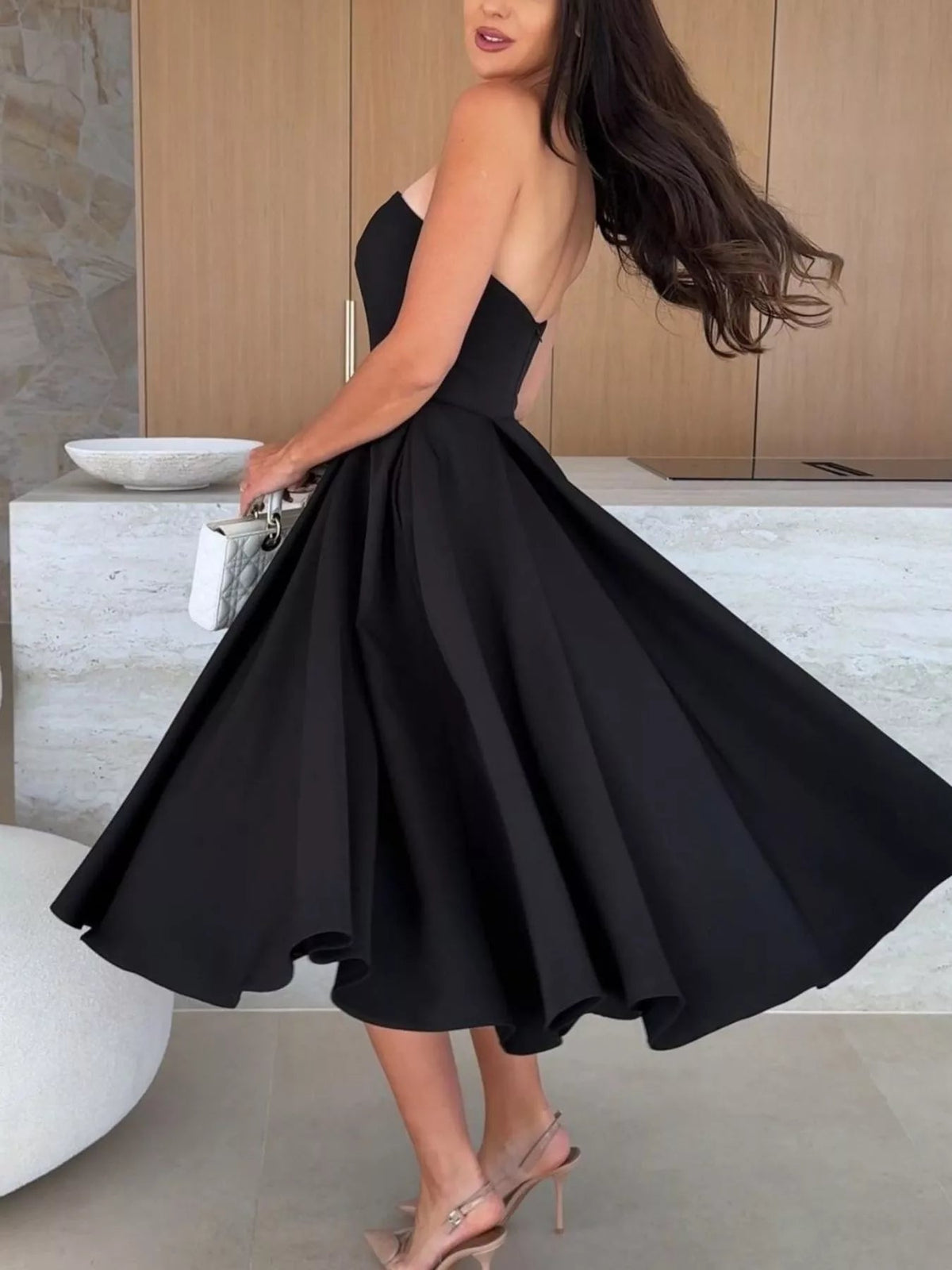 Strapless Ruched A-Line Midi Dress-Dress-Lanamoore